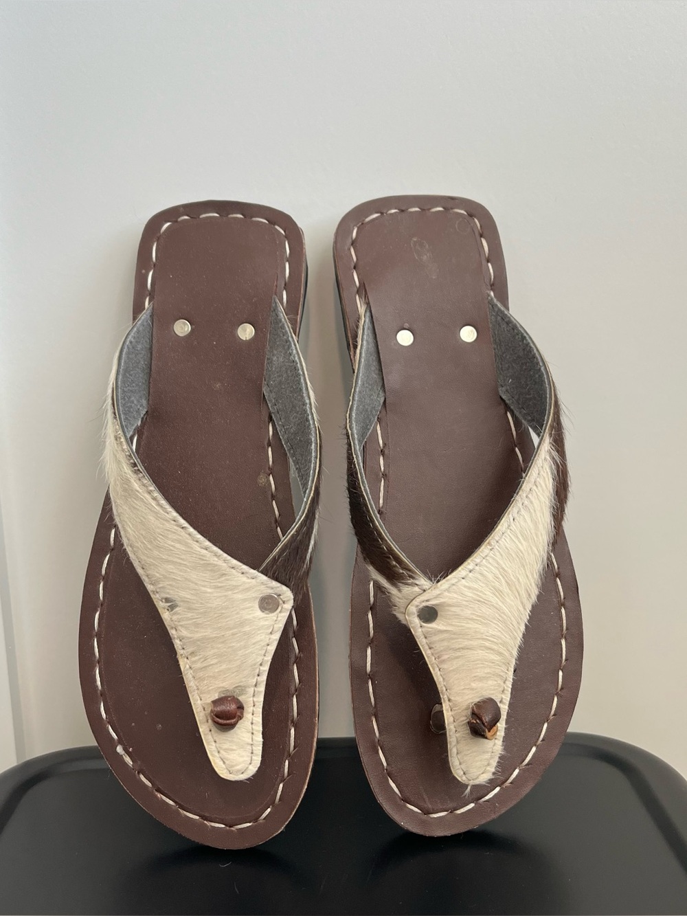 Brown Leather & Ivory Sandals